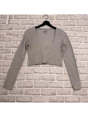 Garage‎ Ribbed Crop Top V-neck Gray Women's L